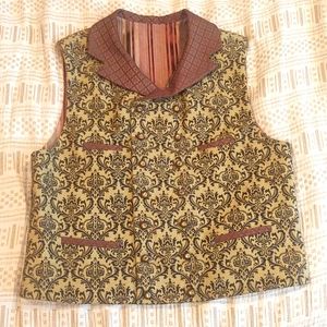 Green and Brown Brocade Steampunk Victorian Double Breasted Lapeled Vest